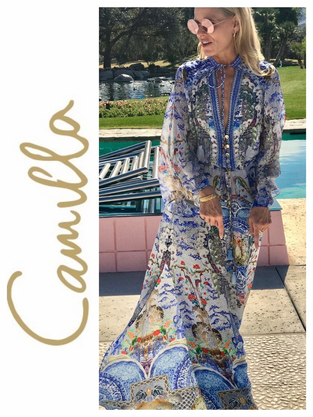 Camilla Geisha Gateways Drawstring Button-Up Dress Small EUC